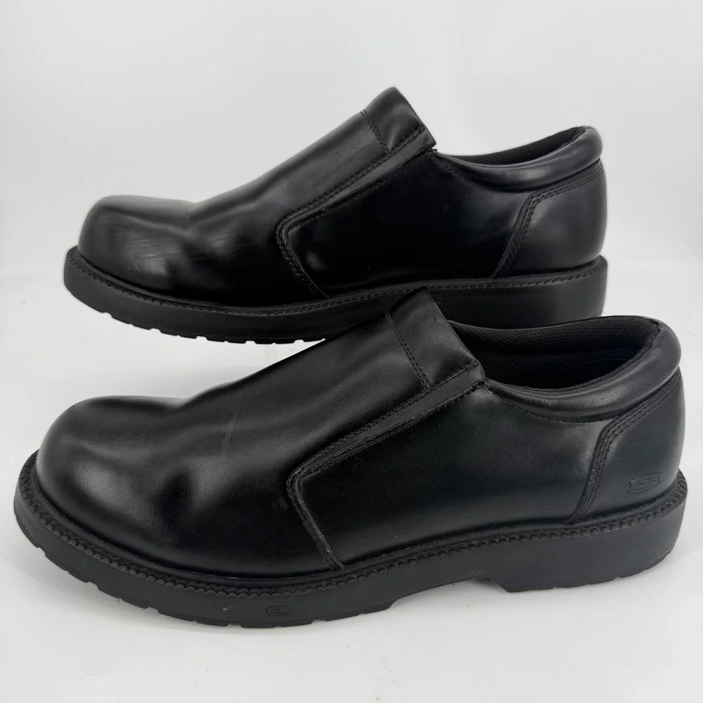 Skechers Work Nampa Wyola Black Leather Slip On Shoes 76083 Mens 13 EH SR